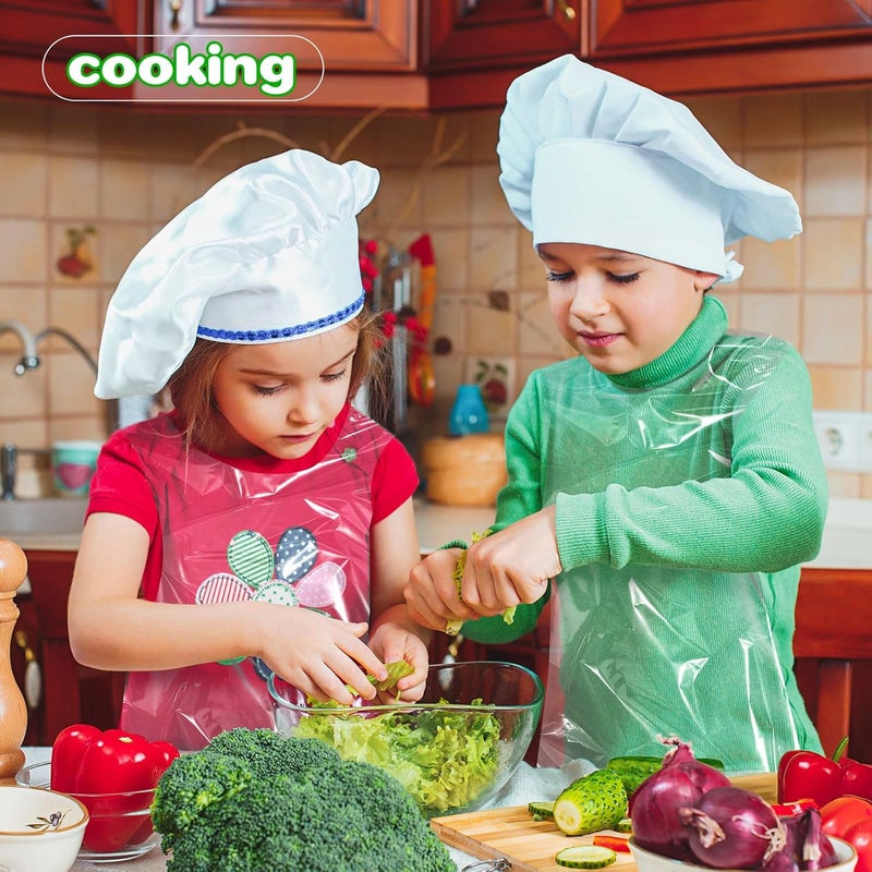 ZAUGONTW Disposable Aprons for Kids - Clear Plastic Aprons Kids Art Disposable Waterproof Smocks for Painting, Cooking 4-12 - Image 3